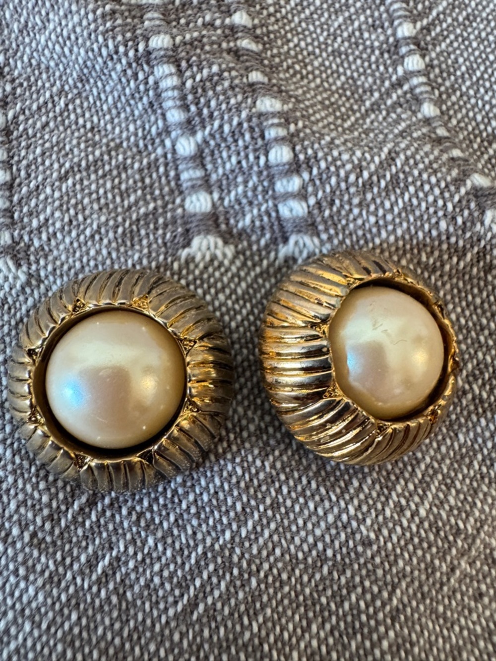 Vintage Set of 2 Gold-Tone Pearl Button
